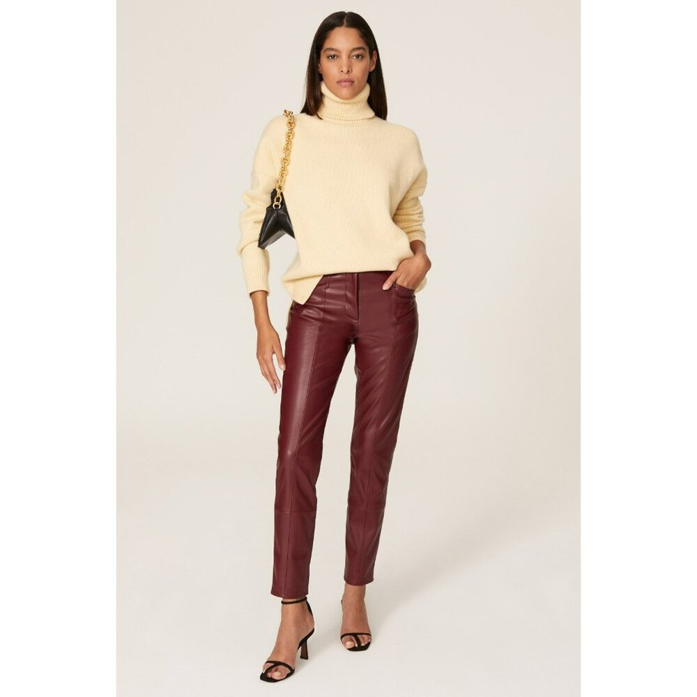 New Milly Rue Faux Leather Red Burgundy Pants Size 28 High-Waisted Slim Fit With